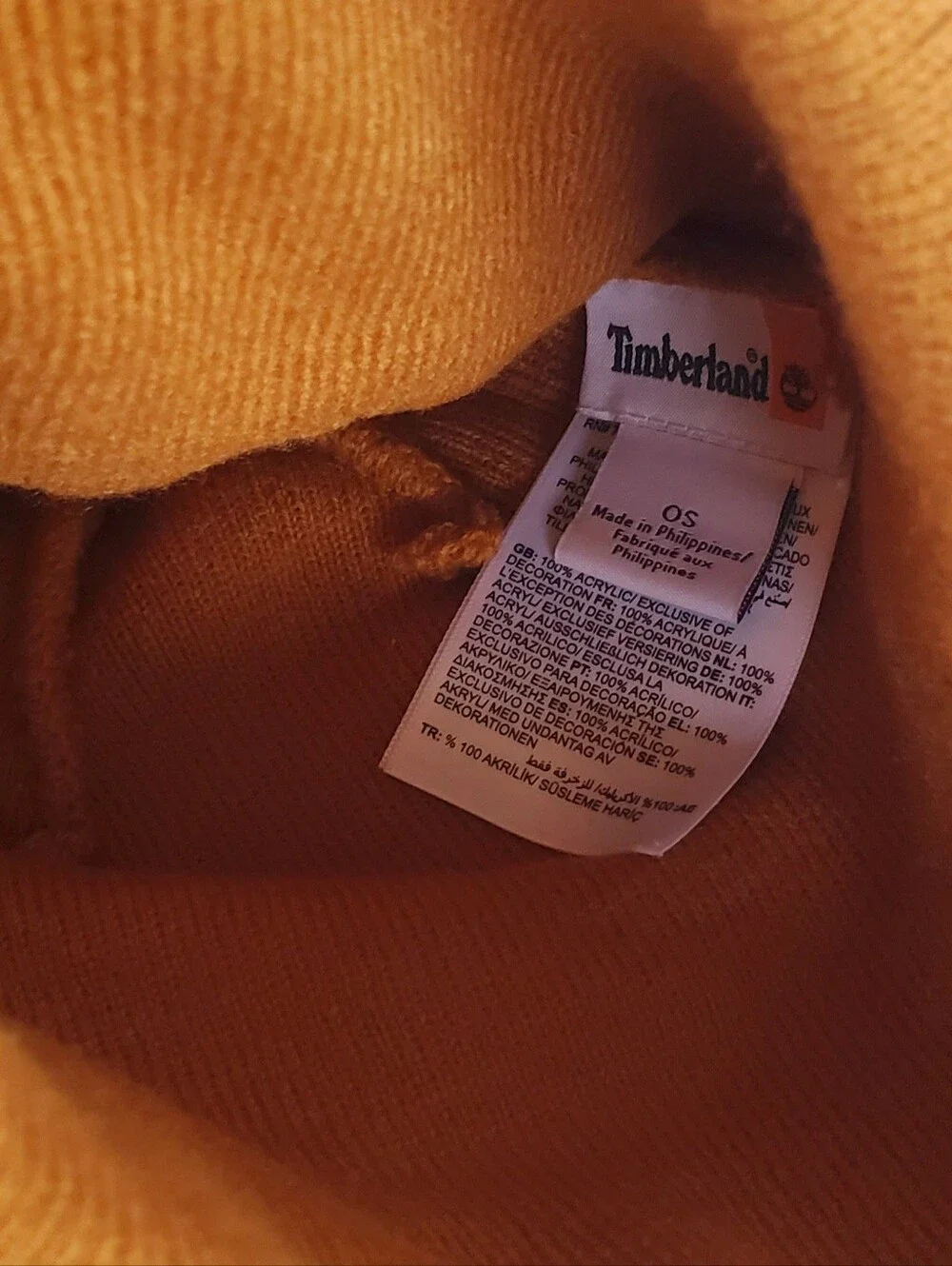 Timberland Logo Hat OS Winter Hat Golden Tan Color Cuffed Knit Beanie Casual